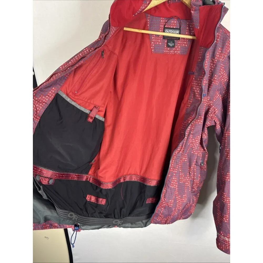 Outdoor Research Hooded Jacket Mens L Red Blue‎ Print Thermore Ski Pertex